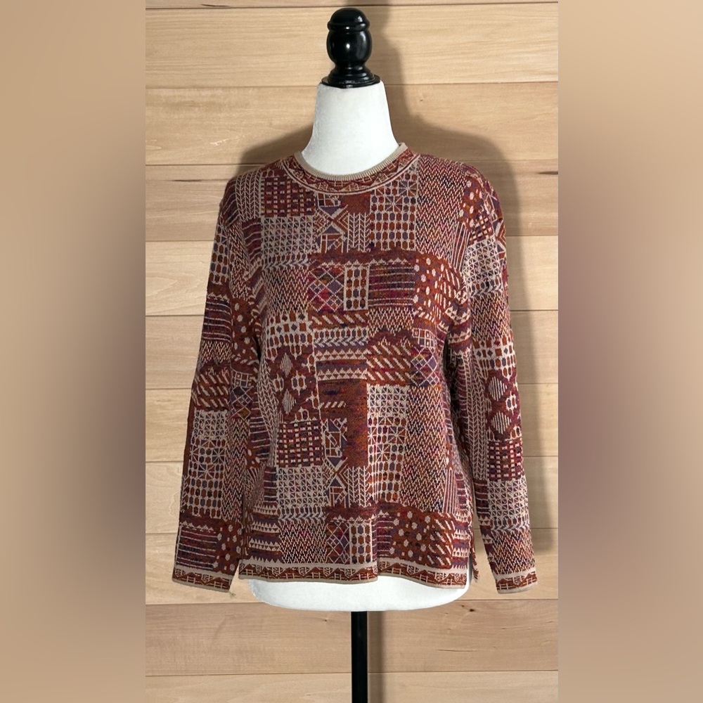 Multicolor Geometric Knit Sweater size medium lightweight Made in Japan vintage